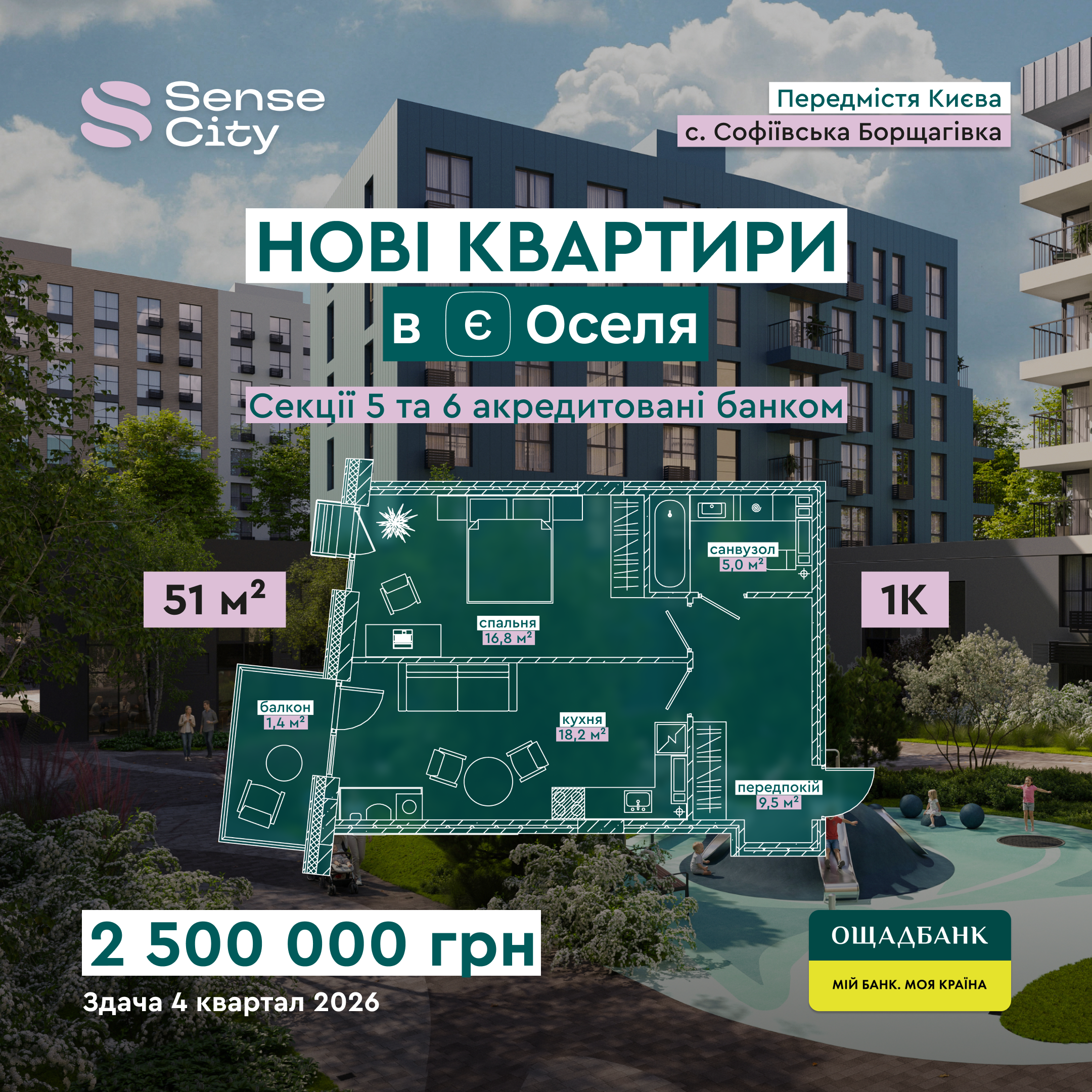 Ще дві секції ЖК Sense City акредитовано в Ощадбанку!